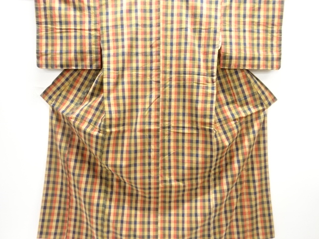 JAPANESE KIMONO / ANTIQUE TAISHO-ROMAN COTTON PONGEE LATTICE WEAVING K